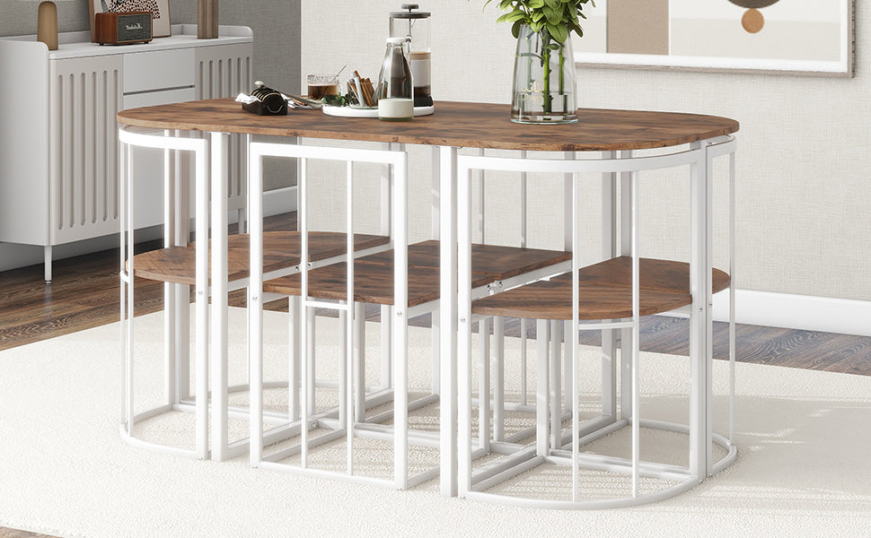 Modern 7-Piece Dining Table Set With Faux Marble Compact 55Inch