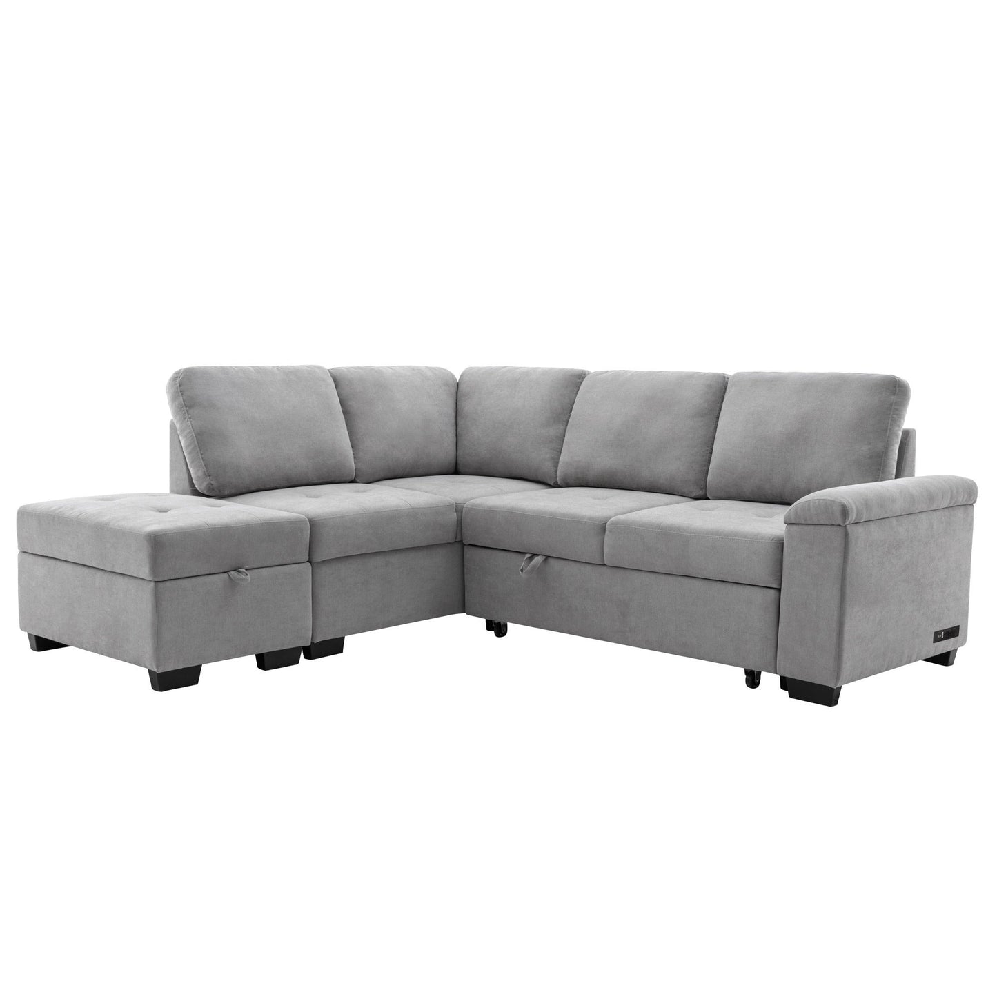 Sleeper Sectional Sofa, L-Shape Corner Couch Sofa-Bed With Storage Ottoman