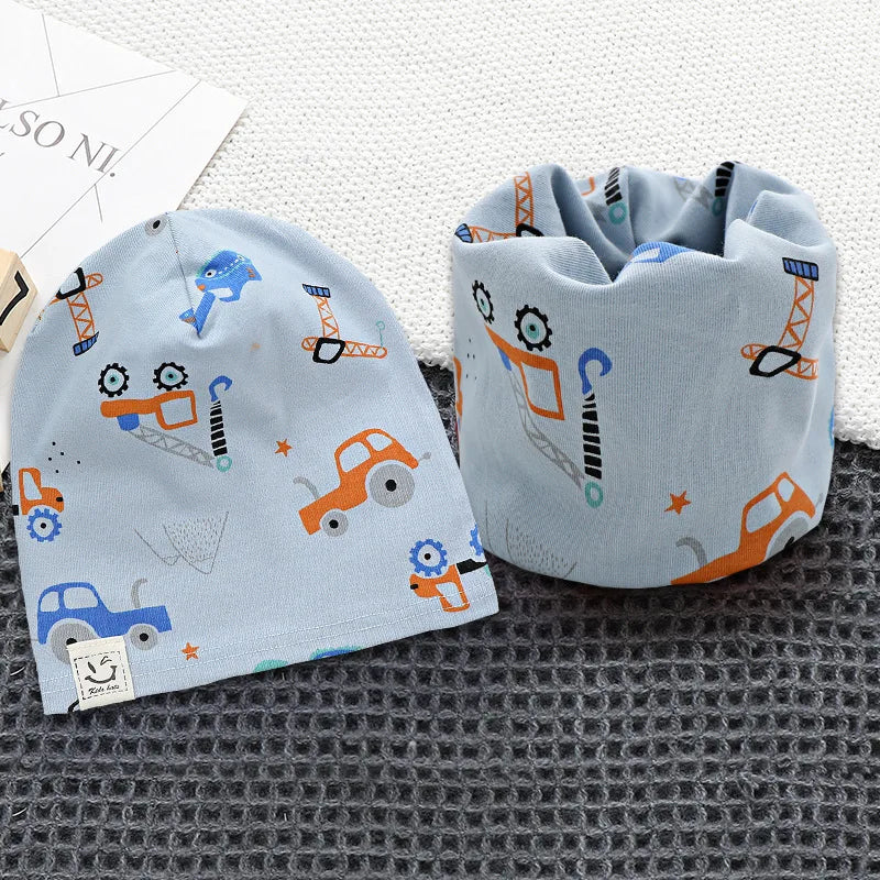 New Spring Autumn Girls Hat Scarf Set Cartoon Owl Star Swan Baby  Kids Hat Set