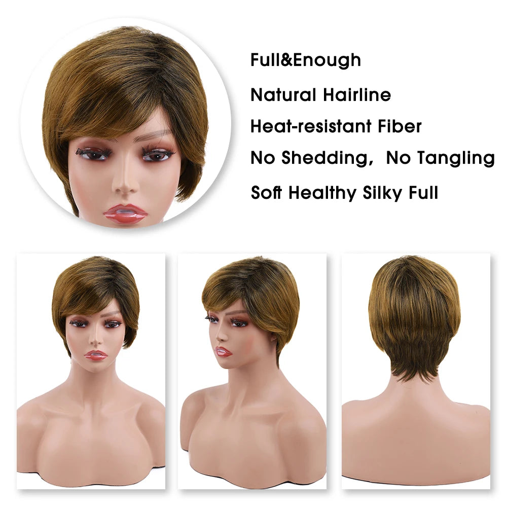 Synthetic Brown Wig Short Blonde Wigs Natural Wave Straight Hair Wigs