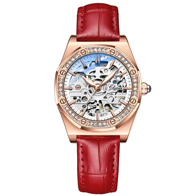 Steel Waterproof Automatic Rose Gold Mechanical Watch for Women