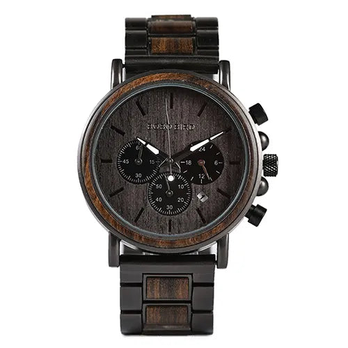 Wood and Stainless Steel Watches Luminous Hands Stop Clock