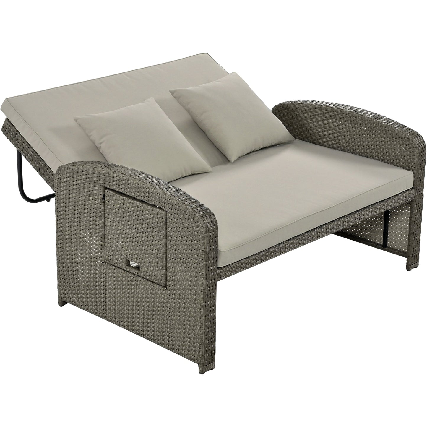 PE Wicker Rattan Double Chaise Lounge, 2-Person Reclining Daybed