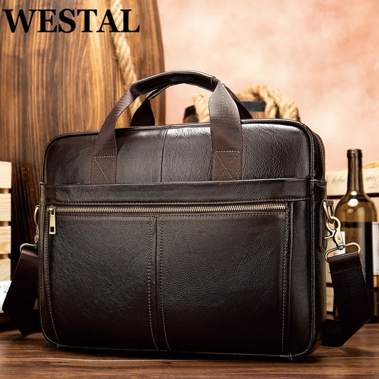 WESTAL Men's Briefcases Messenger Bag Leather 14'' Laptop Bag