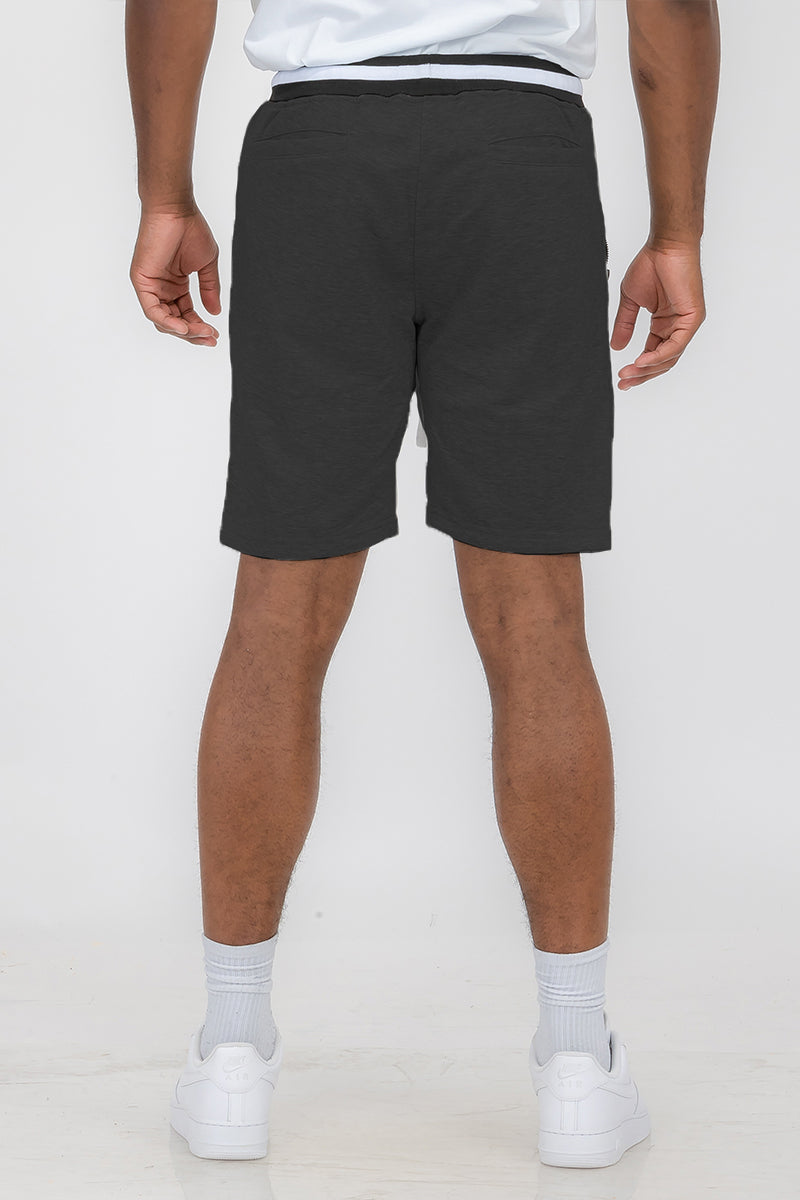 Mens Solid Zipper Pocket French Terry  Sweat Shorts