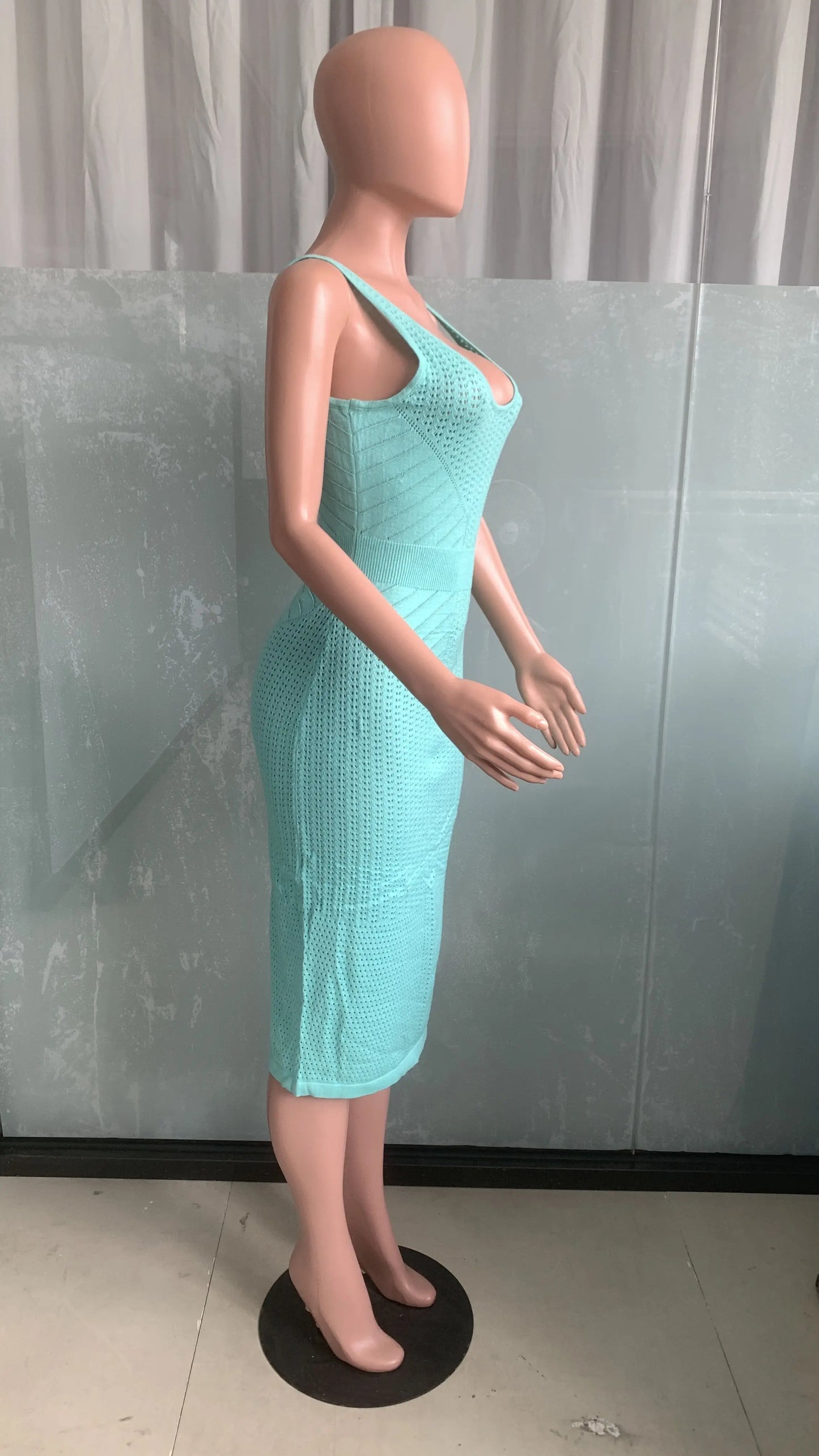 Women's Dress Summer Solid Color Sleeveless Sling Hollow Sexy Knitted Midi Dress