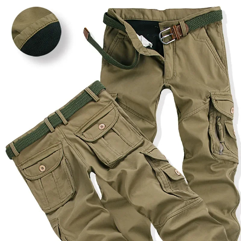 Men's Winter Pant Thick Warm Cargo Pant Casual Fleece Pocket Fur Trouser