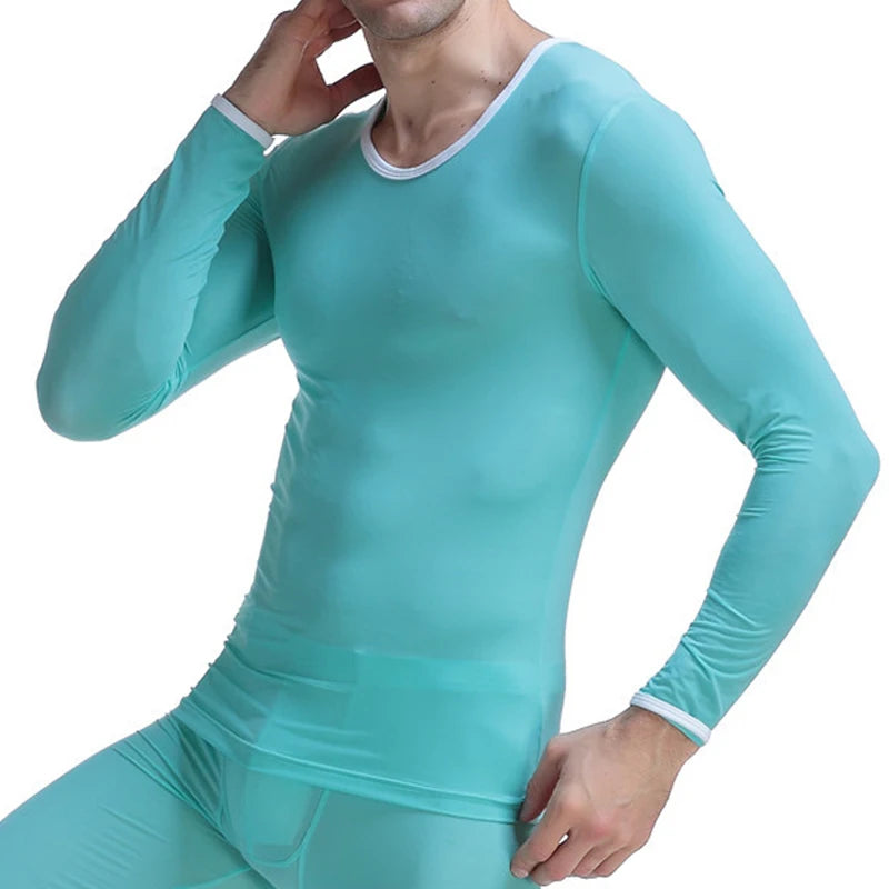 Men's Undershirt Thermal Super Thin Men Ice Silk Underwear Sheer T Shirts