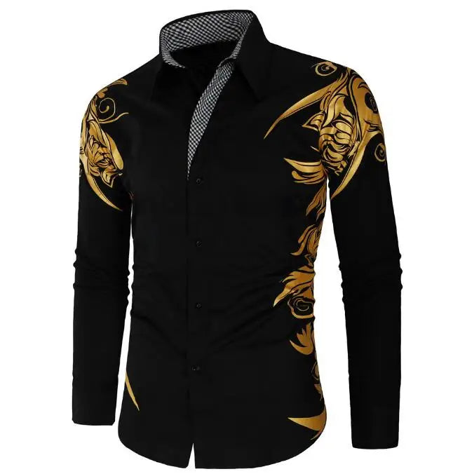 Stamped Printed Shirt Long Sleeve Men's Business Casual Shirts