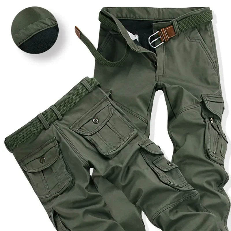 Men's Winter Pant Thick Warm Cargo Pant Casual Fleece Pocket Fur Trouser