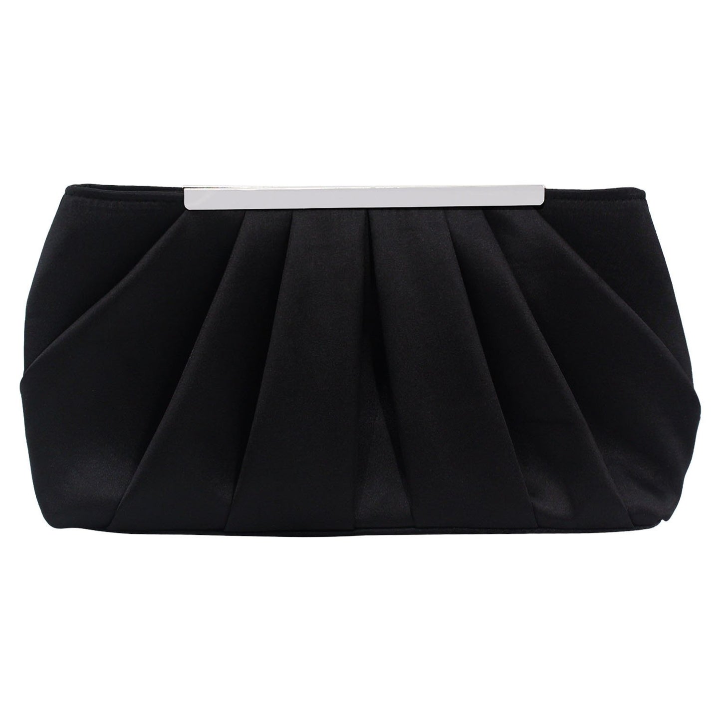 Womens Pleated Satin Evening Handbag Clutch With Detachable Chain Strap