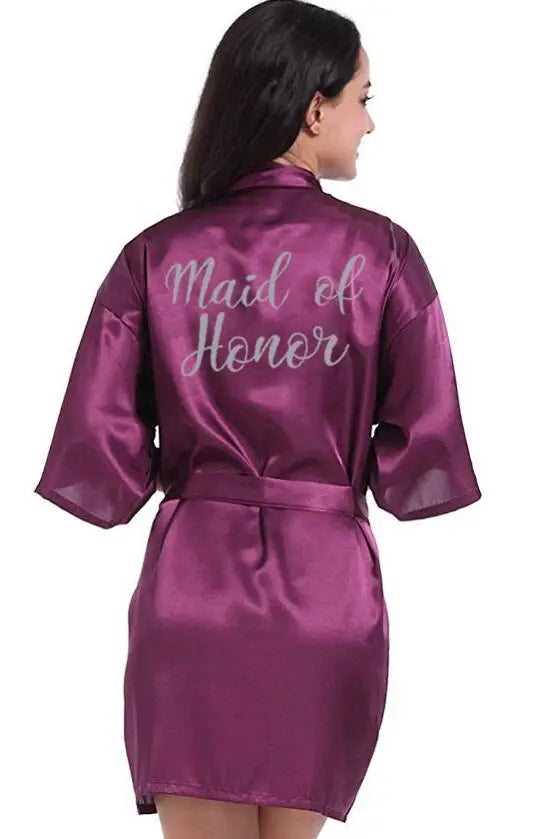 New Purple Robe Silver Writing Kimono Bridesmaid Satin Robe