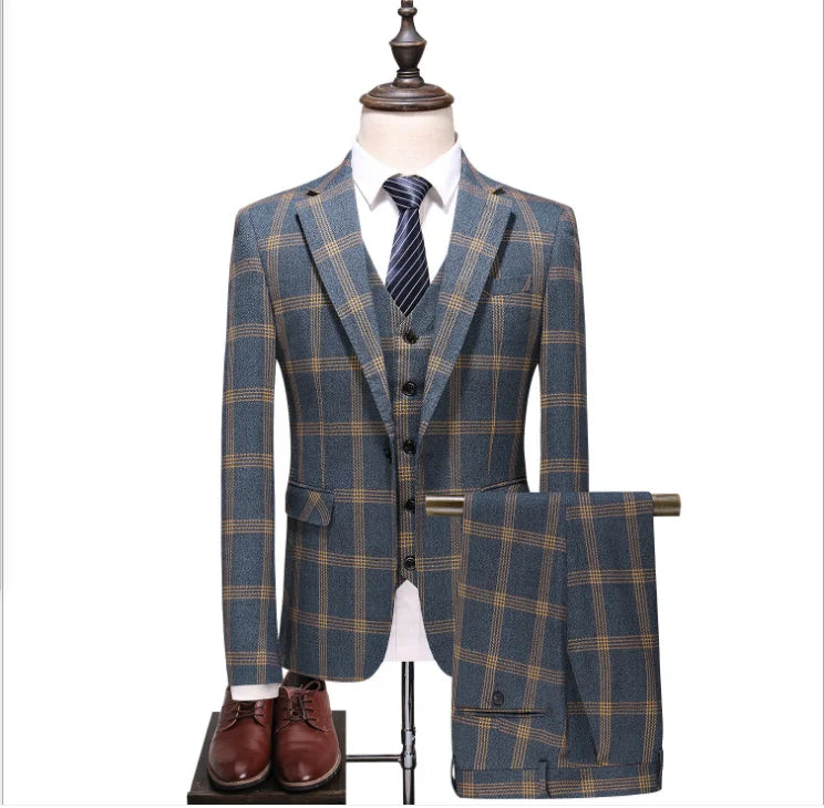 Plaid Suits Three-Piece Men's Business Leisure Suits