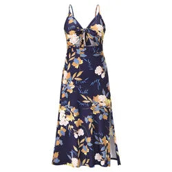 Sexy Slit Printed Beach Dress Summer Strap Sundress Floral Dress