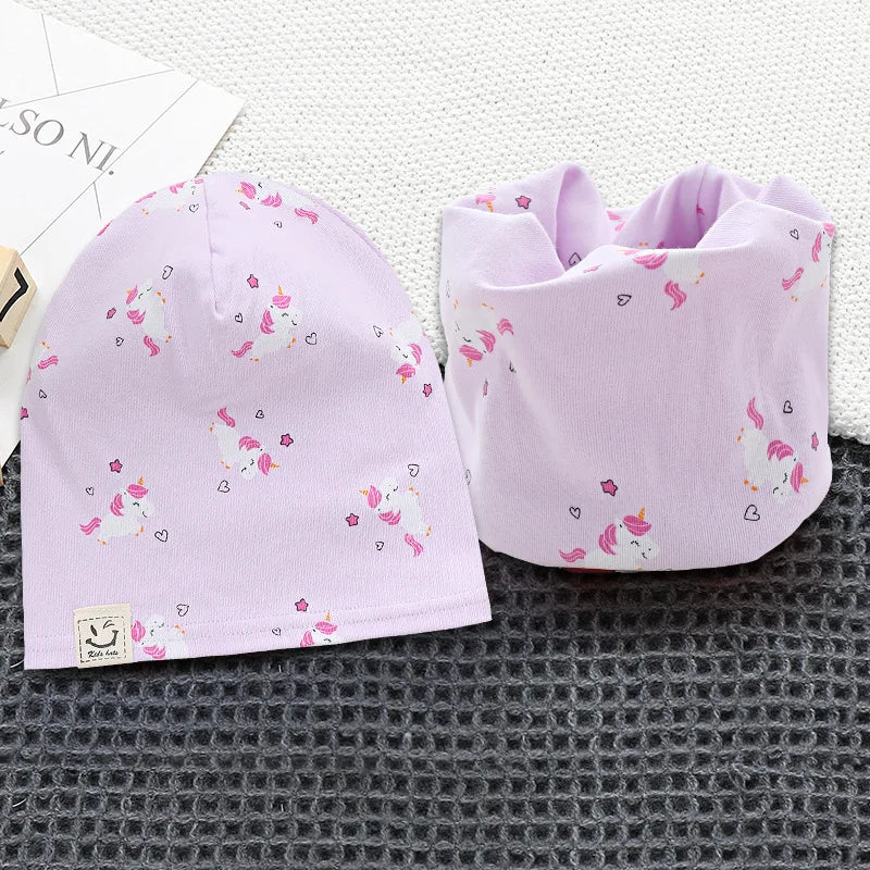 New Spring Autumn Girls Hat Scarf Set Cartoon Owl Star Swan Baby  Kids Hat Set