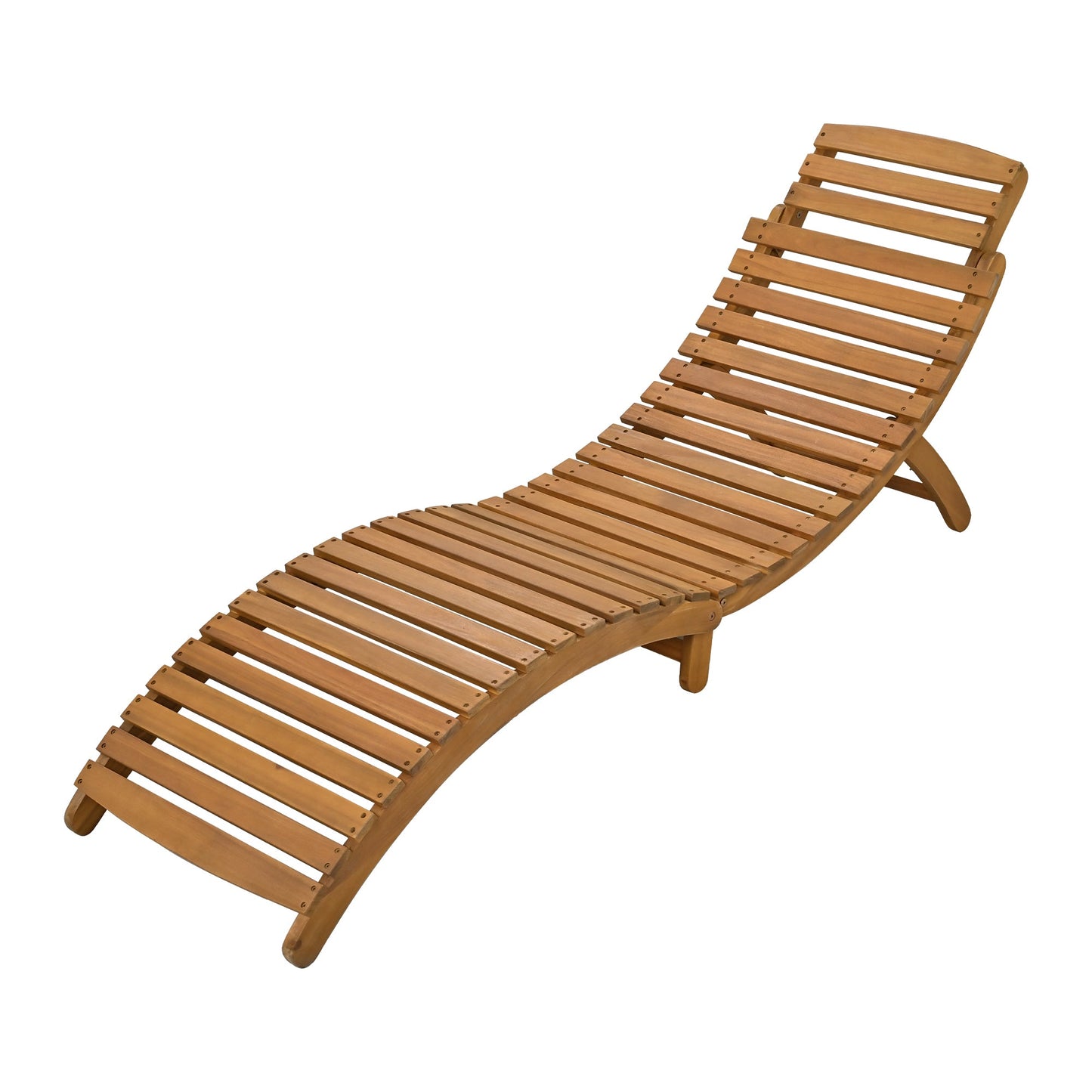 Outdoor Patio Wood Portable Extended Chaise Lounge Set With Foldable Tea Table