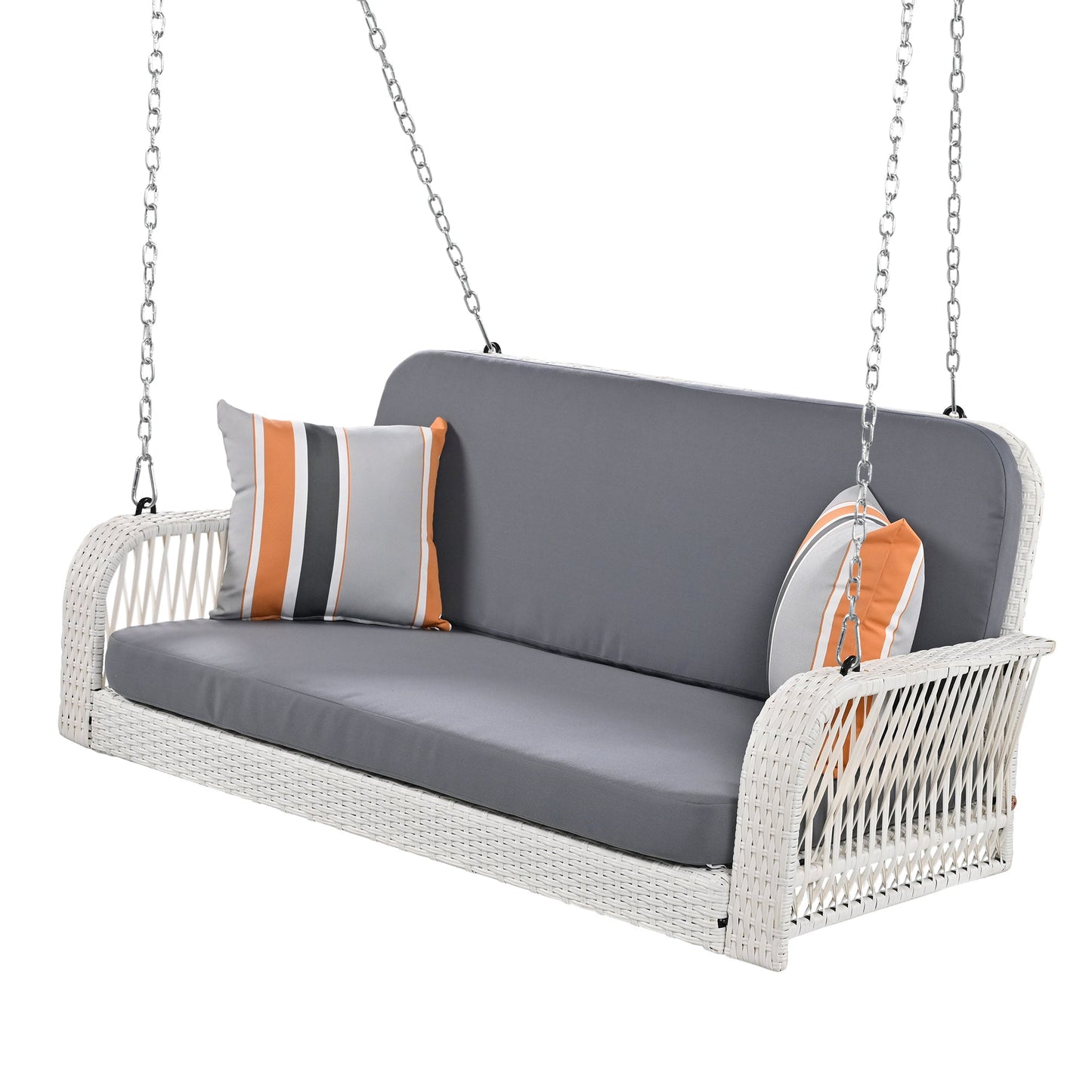 PE Wicker Porch Swing, 2-Seater Hanging Bench With Chains