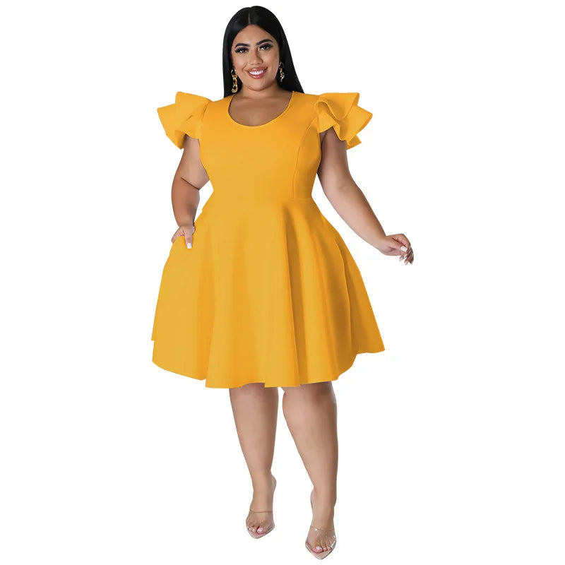 Women's Clothing Plus Size Dresses Ruffled Short Sleeved Evening Dress