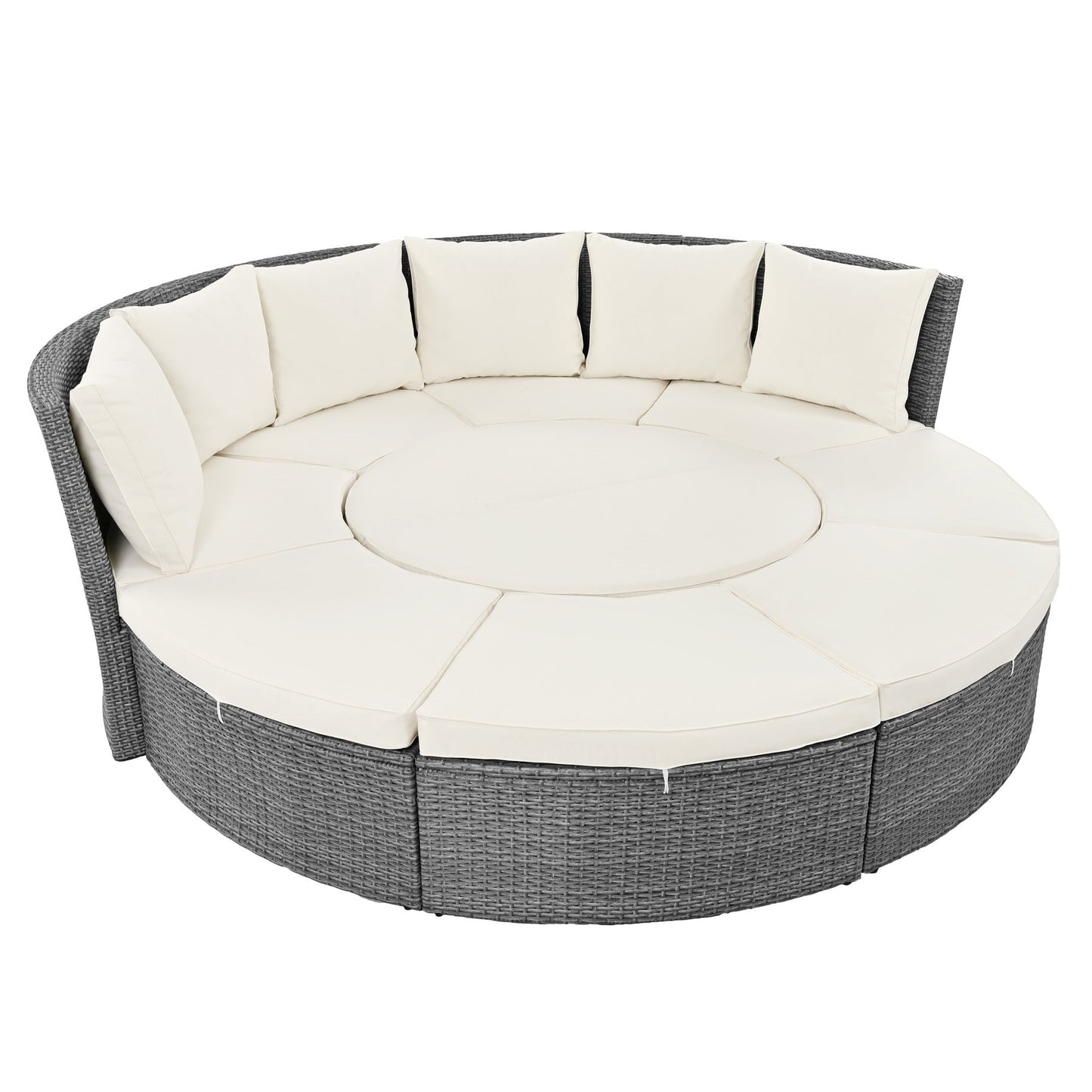 Patio 5-Piece Round Rattan Sectional Sofa Set All-Weather PE Wicker Sunbed