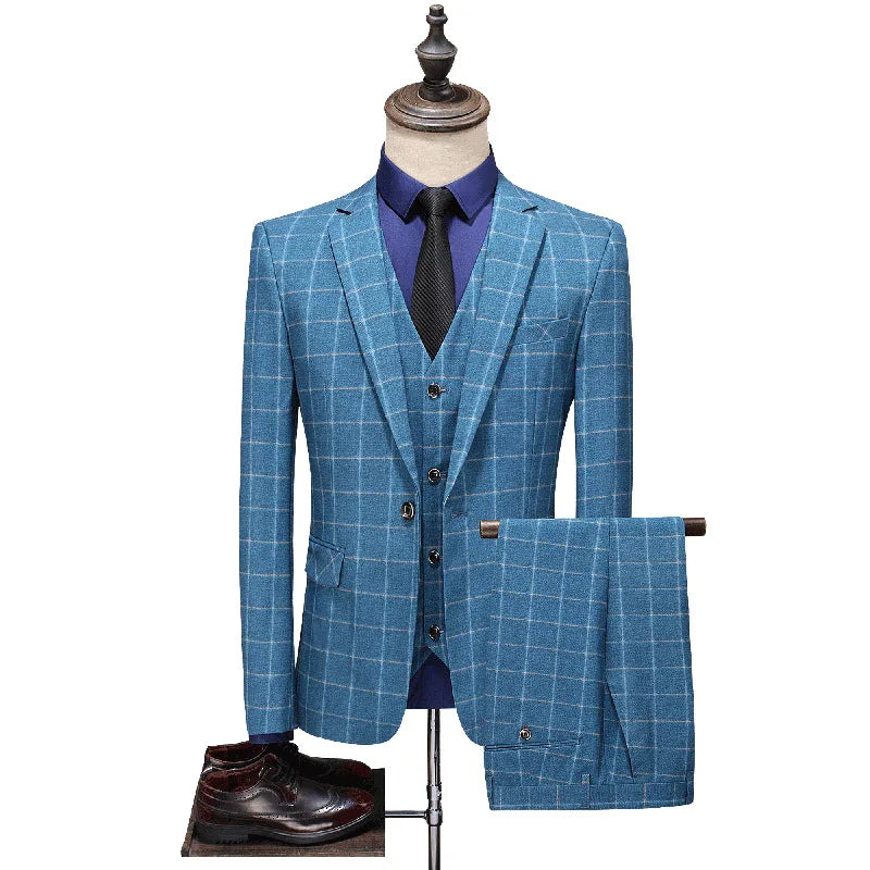 Men's Suits Plaid Large Size Suit Men's Slim Three-Piece Men's Dress