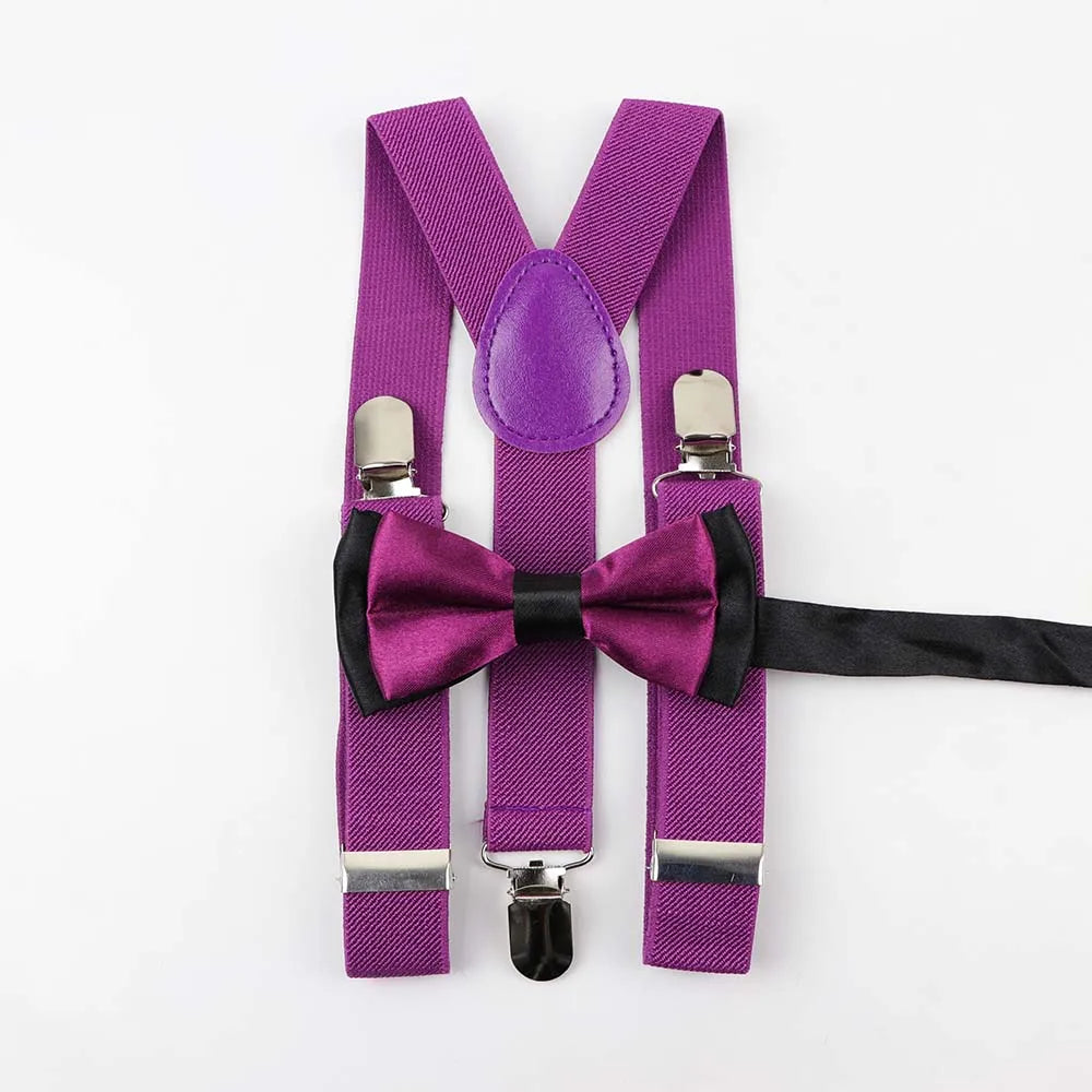 Polyester Y-Back Braces Two Colors Bow Tie Adjustable Elastic Kids