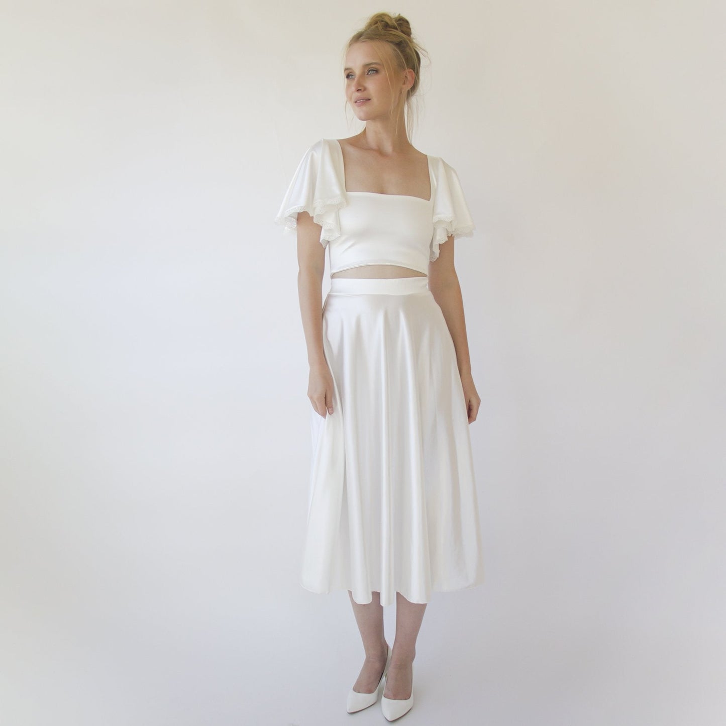 Silky Wedding Midi Skirt, Bridal Satin Tea Length Wedding Skirt