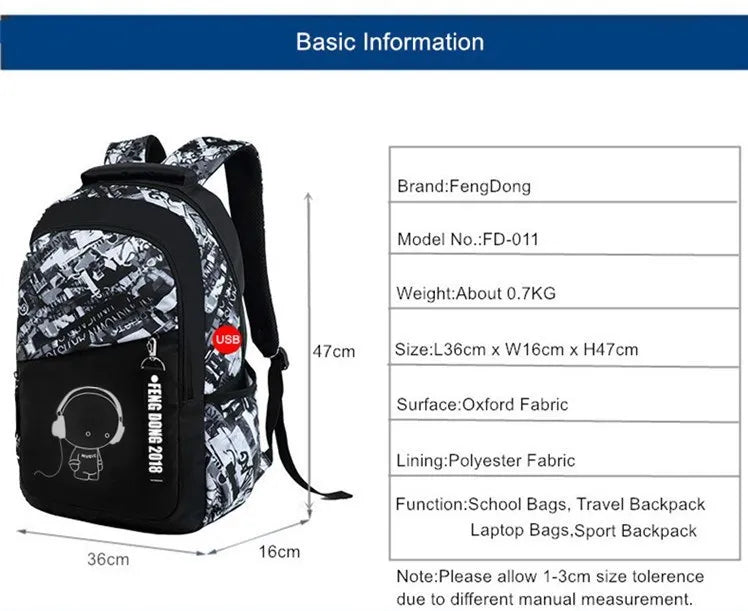 Waterproof Large Backpack for Teenagers Student Chest Bag Set