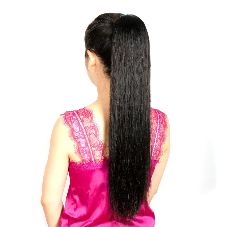 Straight Ponytail Human Hair Brazilian Clip in Extension Long Ponytail