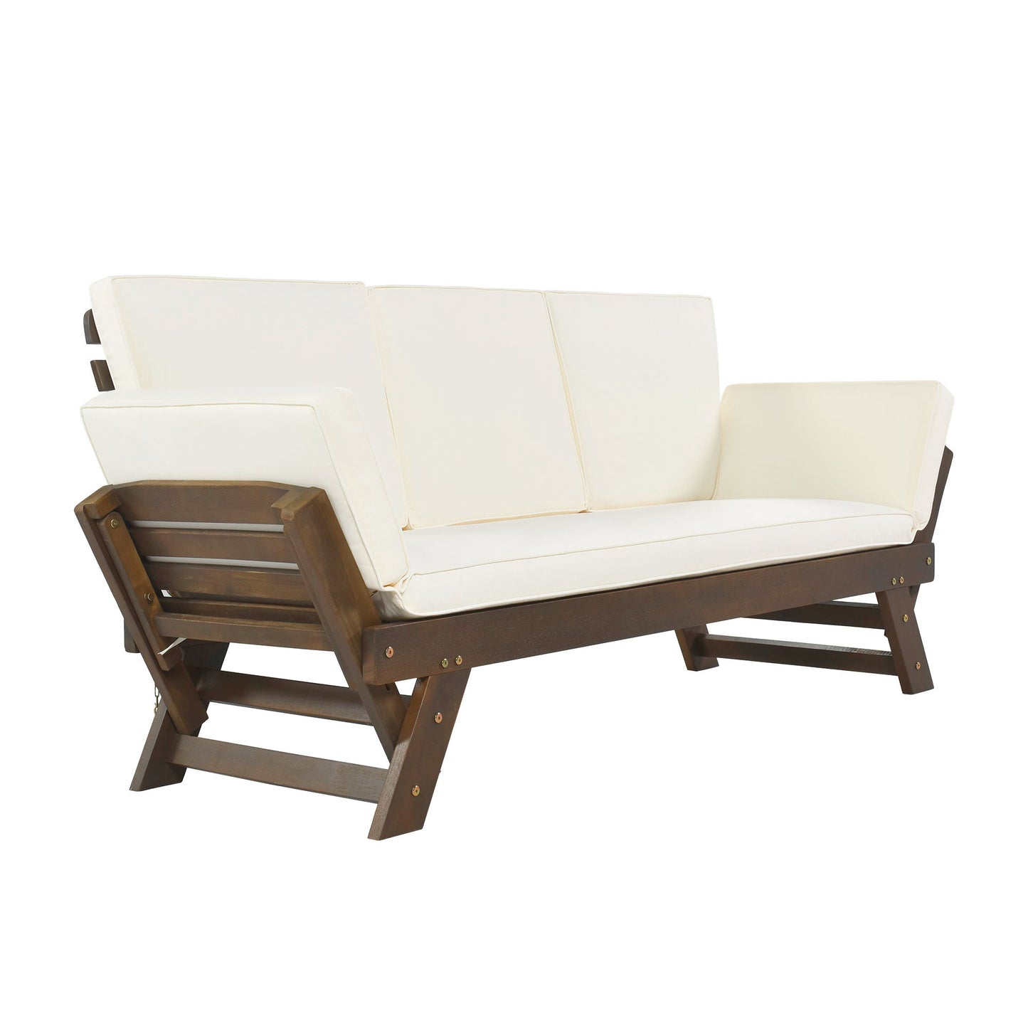 Outdoor Adjustable Patio Wooden Daybed Sofa Chaise Lounge With Cushions