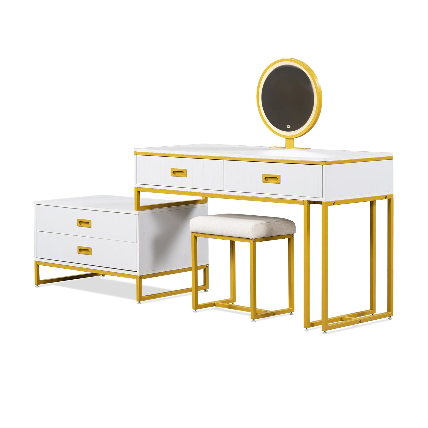 Vanity Table With Movable Side Cabinet and 4-Drawers