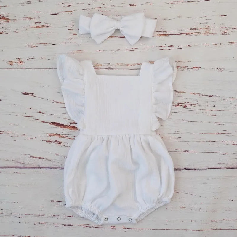 Organic Cotton Baby Girl Clothes Summer New Double Gauze Kids Ruffle Romper