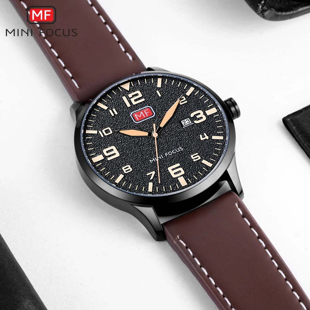 Quartz Wrist Watch Men Waterproof Brown Leather Strap Watches Relogio Masculino