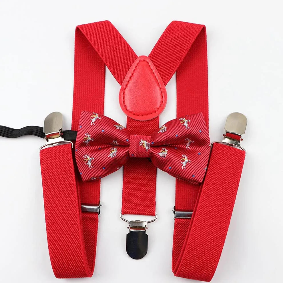 Polyester Y-Back Braces Two Colors Bow Tie Adjustable Elastic Kids