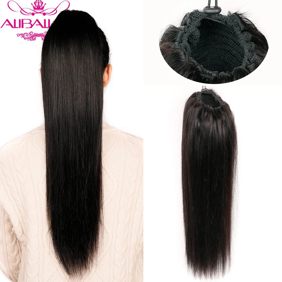 Straight Drawstring Ponytail Human Hair Brazilian Pony Tail