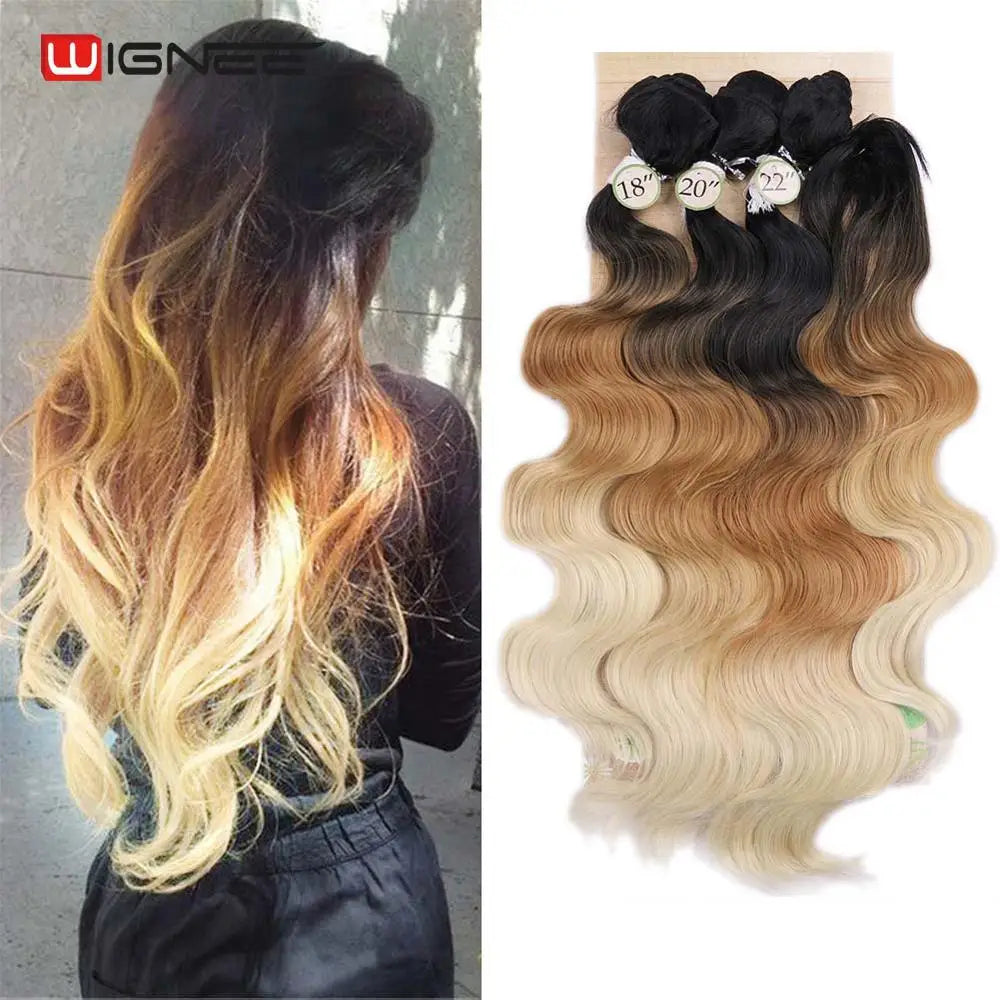 Synthetic Hair Extension Colorful Hair Bundles With Closure