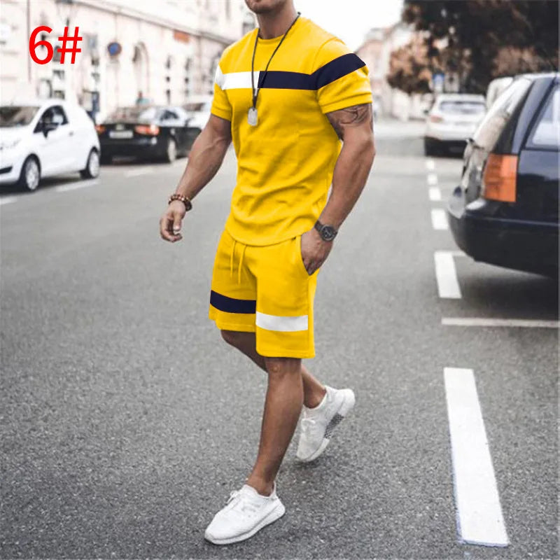 Two Piece Set Shorts Summer T Shirt and Short Set Men