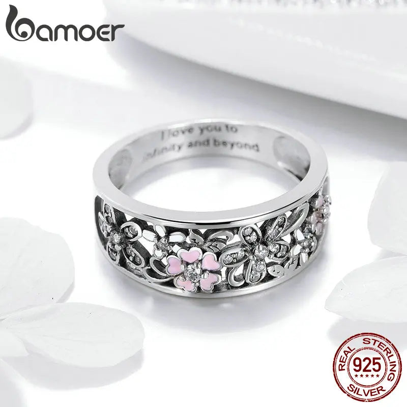 Sterling Silver Daisy Flower & Infinity Love Pave Finger Rings