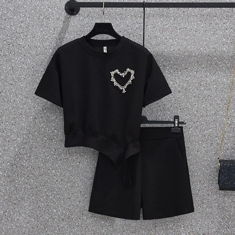 Women's Summer Style Casual Shorts Suit Round Neck Sports Suit