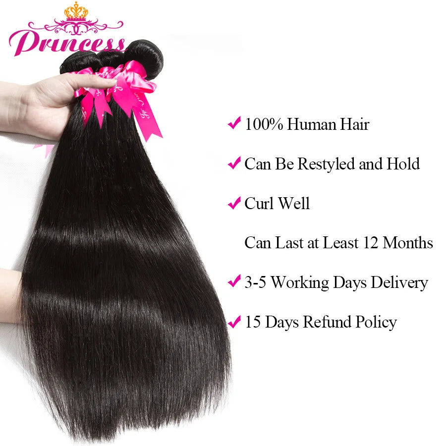 Straight Hair 3 Bundles With Lace Closure Double Weft Remy Human Hair