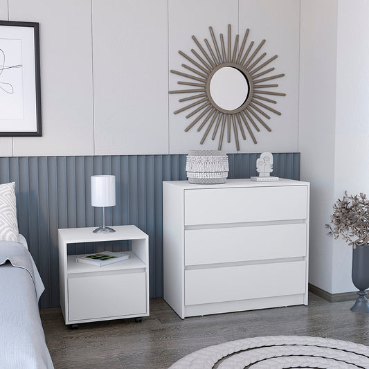 Milford 2 Piece Bedroom Set, Nightstand Munyochi + Dresser Maldus, White