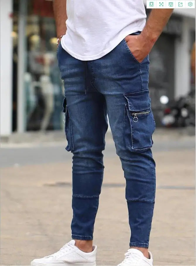 Plus Size Cotton Jeans Men Trousers Casual Multi Pocket Cargo Jeans