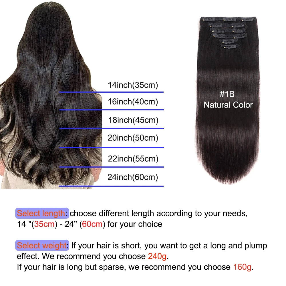 ShowCoco Clip in Hair Extensions Human Hair Clip Silky Straight Clip-On Hair