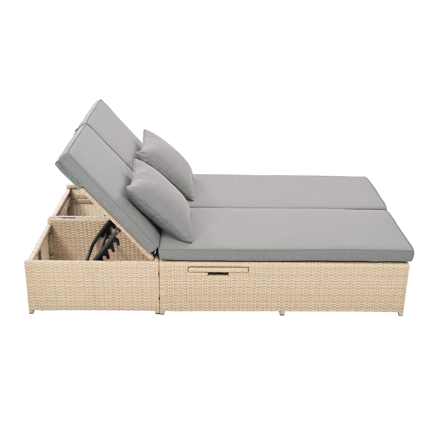 Outdoor Double Sunbed, Wicker Rattan Patio Reclining Chairs