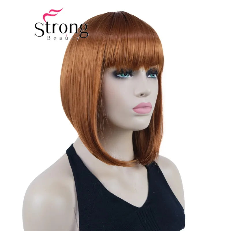 Short Straight Blonde Highlighted Bob With Bangs Synthetic Wig