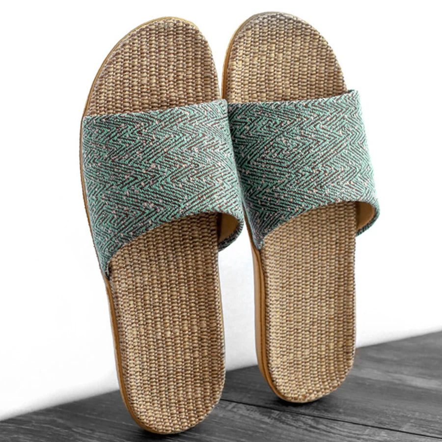 New Linen Slippers for Men Outside Beach Walking Slippers Male Home Non-Slip