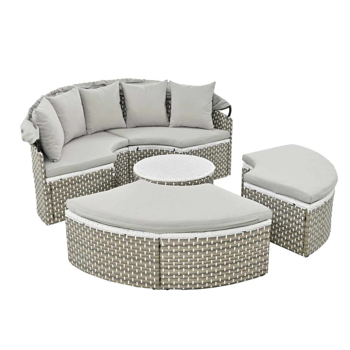 Patio Furniture Round Outdoor Sectional Sofa Set Rattan Daybed