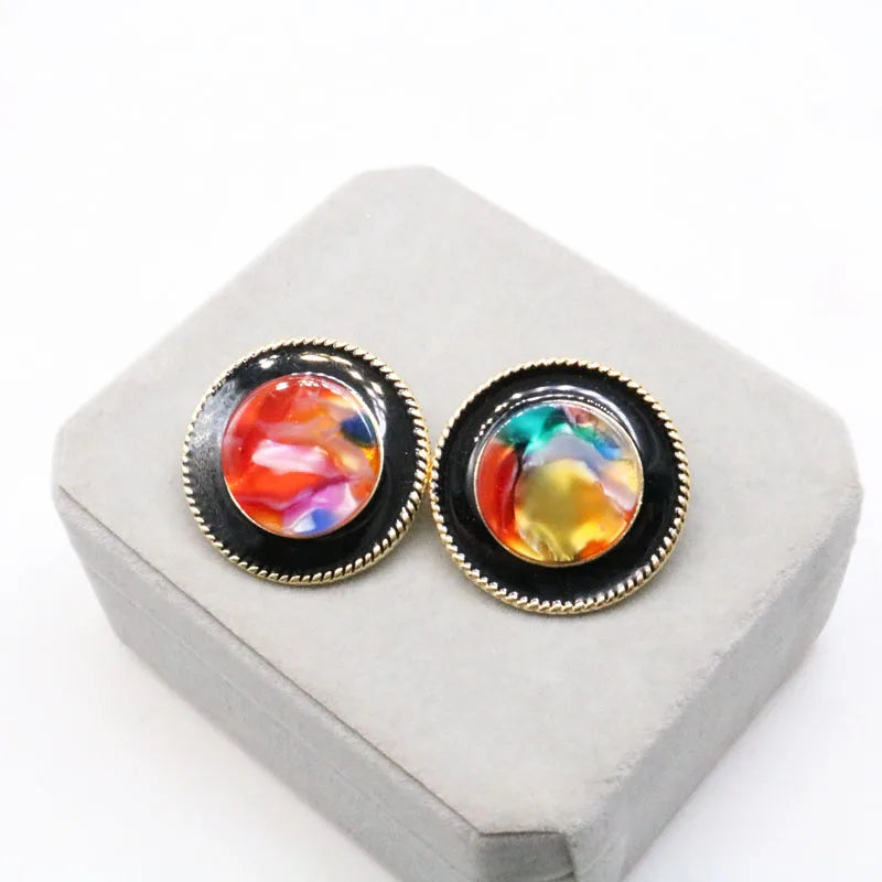 Round Pearl Black Enamel Cute Fashion Clip Earrings Statement Ear Jewelry