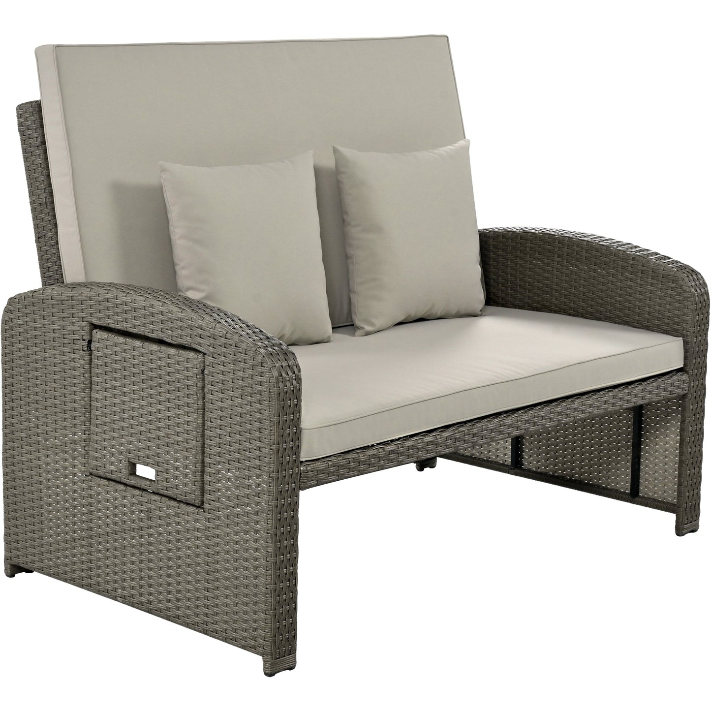 PE Wicker Rattan Double Chaise Lounge, 2-Person Reclining Daybed