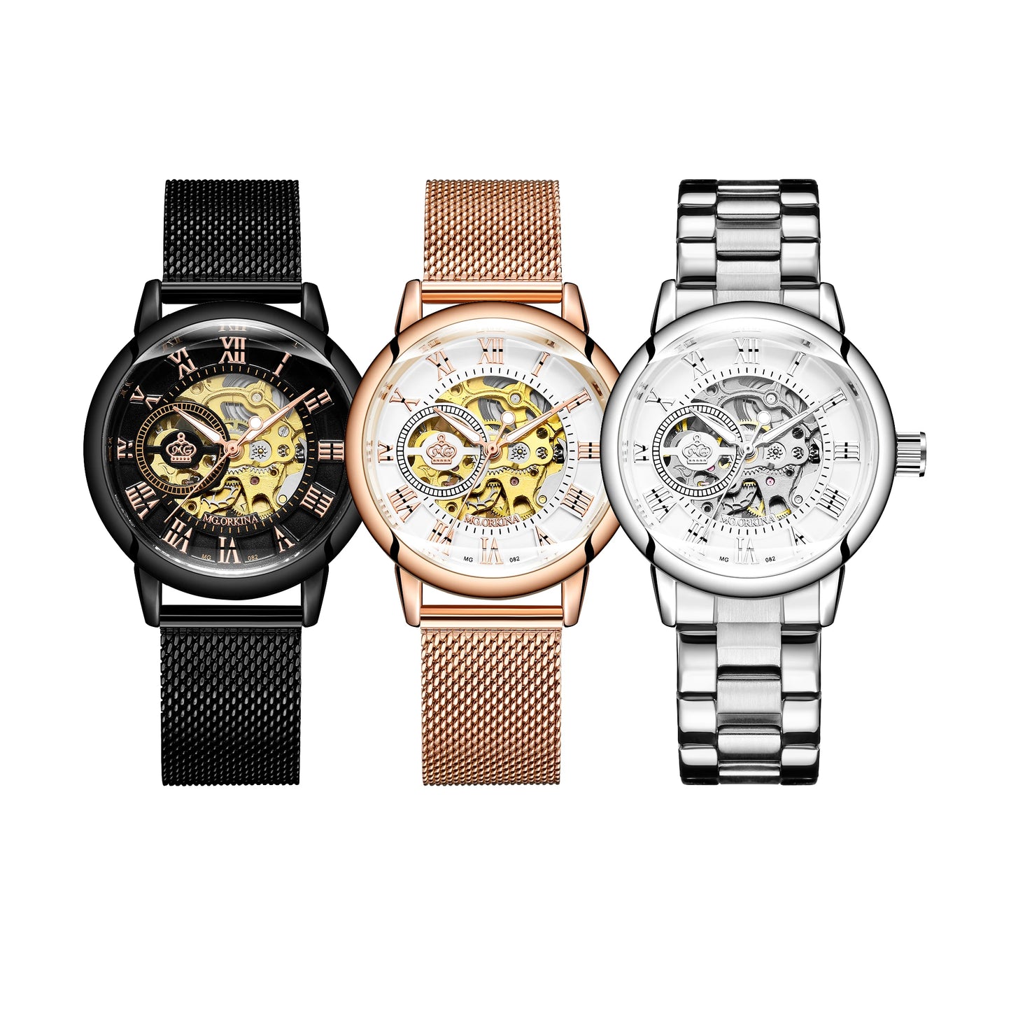 Women Bracelet Watch Skeleton Automatic Wristwatch Mesh Stainless Steel Band