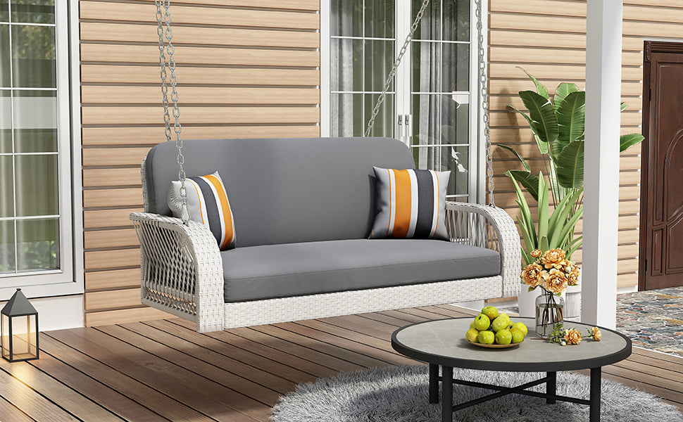 PE Wicker Porch Swing, 2-Seater Hanging Bench With Chains